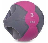 Медбол мяч медицинский двуручный с хватами Zelart FI-2619-3 3кг (MD1213-3) (резина, d-23см, серый-розовый)