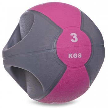 Медбол мяч медицинский двуручный с хватами Zelart FI-2619-3 3кг (MD1213-3) (резина, d-23см, серый-розовый)