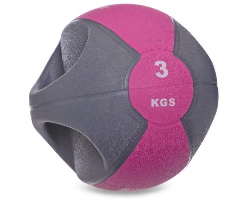 Медбол мяч медицинский двуручный с хватами Zelart FI-2619-3 3кг (MD1213-3) (резина, d-23см, серый-розовый)