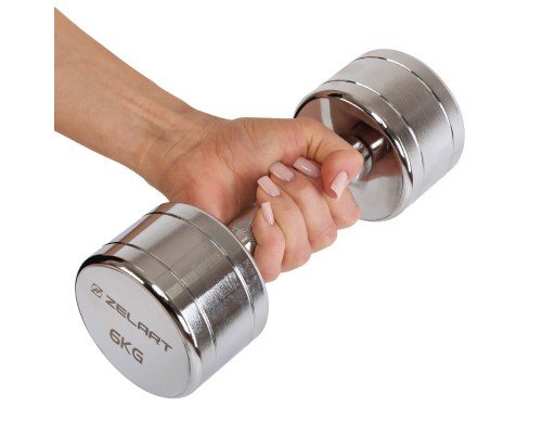 Гантель цельная стальная хромированная 1штука Zelart TA-7043-6 (1x6кг) (1шт, металл хромированный)