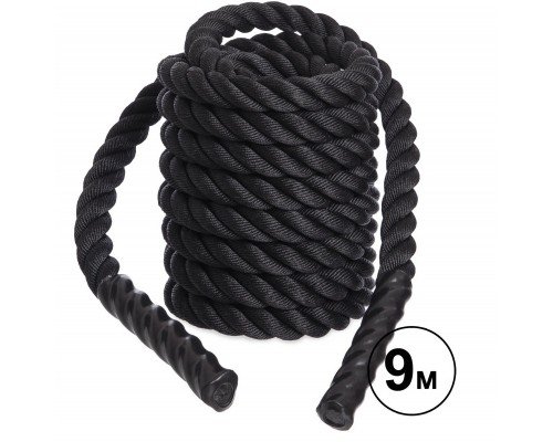 Канат для кроссфита Combat Battle Rope Zelart FI-5311-9 9 метров (полиэстер, ручки:винил, l-9м,d-3,8см, черный)