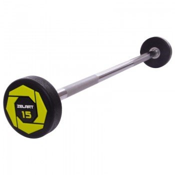 Штанга неразборная с фиксированным весом прямая полиуретановая Urethane Barbell Zelart TA-2689-15 15кг (MD3018-15) (гриф l-104см)