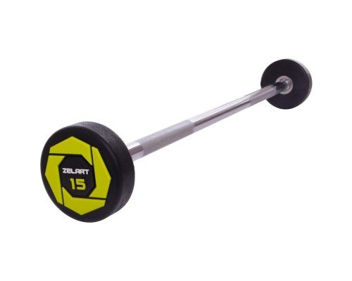 Штанга неразборная с фиксированным весом прямая полиуретановая Urethane Barbell Zelart TA-2689-15 15кг (MD3018-15) (гриф l-104см)