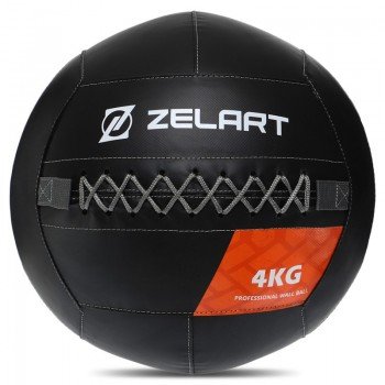 Мяч набивной медицинский для кроссфита WALL BALL Zelart TA-7822-4 4кг (PVC, наполнитель-резина, черный)