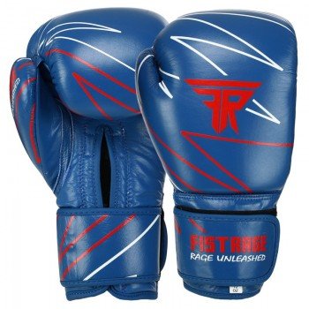 Перчатки боксерские на липучке кожаные FISTRAGE PRO TRAINING VL-9352 (р-р 10-14oz, синий)