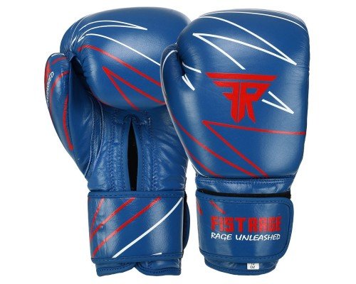 Перчатки боксерские на липучке кожаные FISTRAGE PRO TRAINING VL-9352 (р-р 10-14oz, синий)