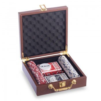Набор для покера в кейсе из экокожи Poker game set SP-Sport PK100L 100 фишек (100 фишек, с номиналом, р-р 21х21х7,5см)