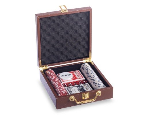Набор для покера в кейсе из экокожи Poker game set SP-Sport PK100L 100 фишек (100 фишек, с номиналом, р-р 21х21х7,5см)
