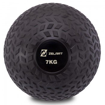 Слэмбол мяч набивной для кроссфита и фитнеса Slam Ball Zelart FI-7474-7 7кг (PVC, минеральный наполнитель, d-23см, черный)