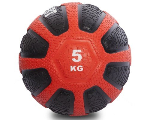 Медбол мяч медицинский Medicine Ball Zelart FI-0898-5 5кг (резина, d-23см, черный-красный)