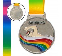 Медаль спортивная с лентой цветная тематическая SP-Sport Плавание ø6,5см C-0336 SWIMMING (металл, 38g золото, серебро, бронза)