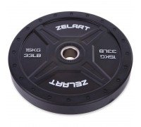 Бамперные диски резиновые Bumper Plates внутренний ø50,4мм Zelart TA-2258-15 15кг (внешний ø-45см,черный)