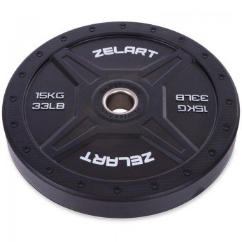 Бамперные диски резиновые Bumper Plates внутренний ø50,4мм Zelart TA-2258-15 15кг (внешний ø-45см,черный)