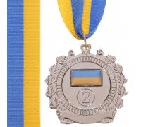 Медаль спортивная с лентой SP-Sport UKRAINE с украинской символикой ø6,5см C-3163 (металл, 40g золото, серебро, бронза)