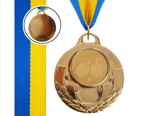 Медаль спортивная с лентой тематическая  SP-Sport AIM Пинг-понг ø5см C-4846-0071 (металл, 25g, 1-золото, 2-серебро, 3-бронза)