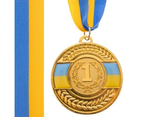 Медаль спортивная с лентой SP-Sport UKRAINE с украинской символикой ø6,5см C-6864 (металл, 38g, 1-золото, 2-серебро, 3-бронза)