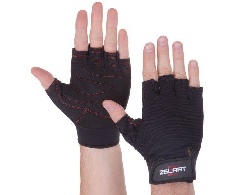Перчатки для фитнеса и тренировок ZELART SB-161575 (PVC, спандекс, открытые пальцы, р-р S-XXL, черный)