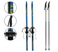 Лыжи беговые подростковые в комплекте с палками Zelart SK-0881-150B (l-лыж-150см, l-палки-130см, PVC чехол, крепление регулируемое, цвета в ассортимен