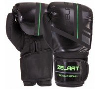 Перчатки боксерские на липучке PU Zelart VL-3085 (размер 8-14oz, черный-салатовый)