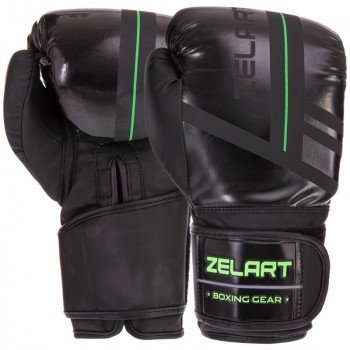 Перчатки боксерские на липучке PU Zelart VL-3085 (размер 8-14oz, черный-салатовый)