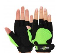 Перчатки для фитнеса и тренировок ZELART SB-161740 (PL, PVC,открытые пальцы, р-р XS-M, черный-зеленый)