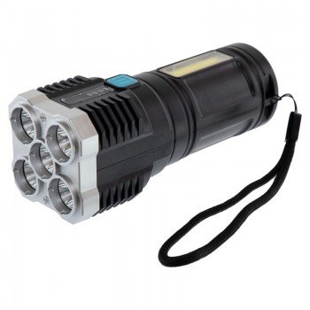 Фонарик ручной светодиодный X-BALOG LF-S03-5 (пластик, 5 LED+COB, USB-вход, l-14,2см, черный)