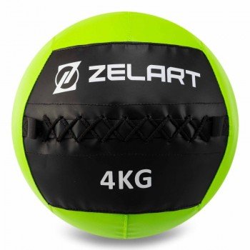 Мяч набивной медицинский для кроссфита WALL BALL Zelart FI-5168-4 4кг (PU, наполнитель-метал. гранулы, d-33см, черный-зеленый)