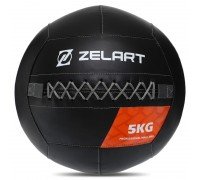 Мяч набивной медицинский для кроссфита WALL BALL Zelart TA-7822-5 5кг (PVC, наполнитель-резина, черный)