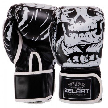 Перчатки боксерские на липучке FLEX Zelart SKULL BO-5493 (размер 8-12oz, цвета в ассортименте)