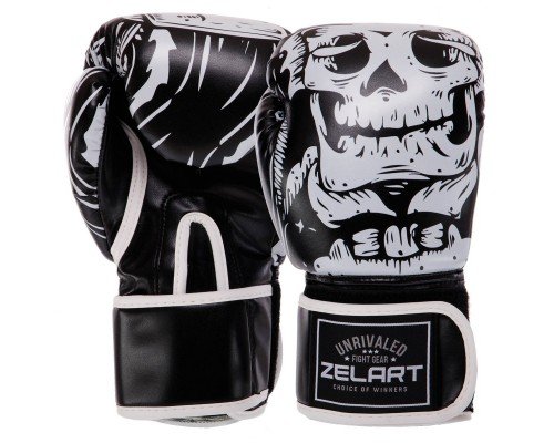 Перчатки боксерские на липучке FLEX Zelart SKULL BO-5493 (размер 8-12oz, цвета в ассортименте)