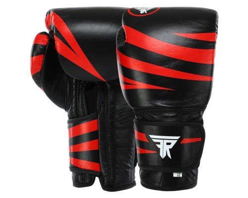 Перчатки боксерские на липучке кожаные FISTRAGE RAGE VL-6370 (р-р 10-14oz, черный-красный)