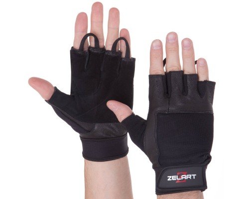 Перчатки для фитнеса и тяжелой атлетики ZELART SB-161593 (PVC, PL, открытые пальцы, р-р S-XXL, черный)