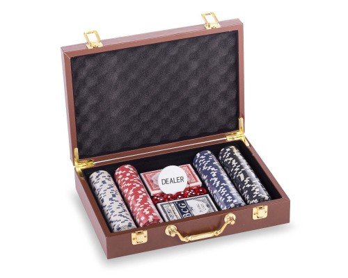 Набор для покера в кейсе из экокожи Poker game set SP-Sport PK200L 200 фишек (200 фишек, с номиналом, р-р 30,5х21х7,5см)