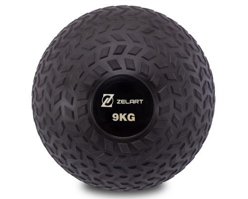 Слэмбол мяч набивной для кроссфита и фитнеса Slam Ball Zelart FI-7474-9 9кг (PVC, минеральный наполнитель, d-23см, черный)