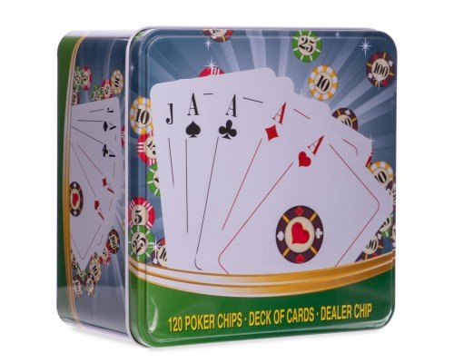 Набор для покера в металлической коробке Poker game set SP-Sport IG-6893 120 фишек (120 фишек, с номиналом, 1 кол.карт)