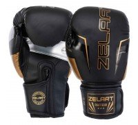 Перчатки боксерские на липучке PU Zelart BO-1221 (размер 10-14oz, черный-золотой)