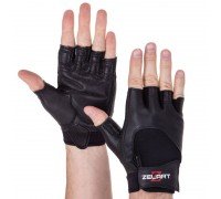 Перчатки спортивные кожаные ZELART SB-161556 (спандекс, открытые пальцы, р-р S-XXL, черный)