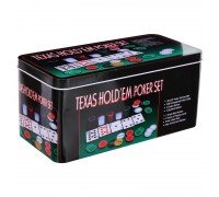 Набор для покера в металлической коробке Texas Holdem Poker set SP-Sport 200T 200 фишек (200 фишек, с номиналом, 2 кол.карт,полотно, р-р 24х11,5