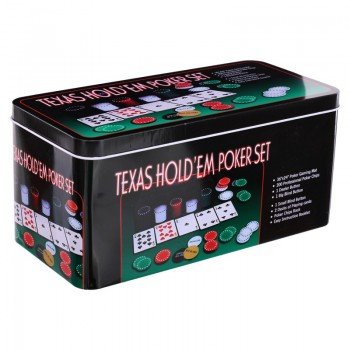 Набор для покера в металлической коробке Texas Holdem Poker set SP-Sport 200T 200 фишек (200 фишек, с номиналом, 2 кол.карт,полотно, р-р 24х11,5