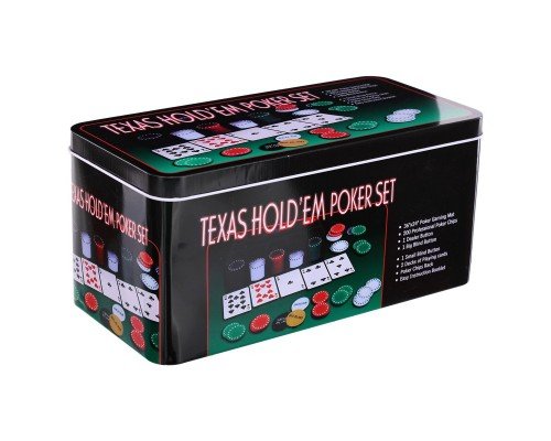 Набор для покера в металлической коробке Texas Holdem Poker set SP-Sport 200T 200 фишек (200 фишек, с номиналом, 2 кол.карт,полотно, р-р 24х11,5