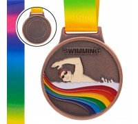 Медаль спортивная с лентой цветная тематическая SP-Sport Плавание ø6,5см C-0336 SWIMMING (металл, 38g золото, серебро, бронза)