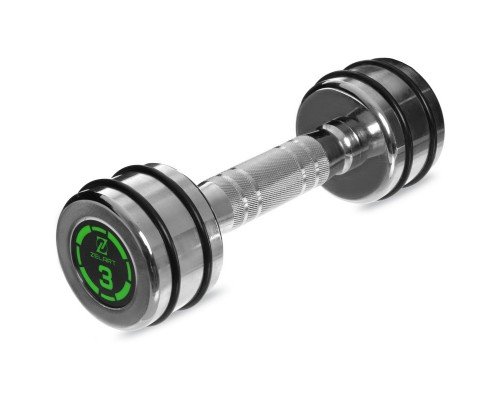 Гантель цельная стальная хромированная 1штука Zelart FI-2622-3 (1x3кг) (MD2311-3) (1шт, металл хромированный, с резиновыми кольцами)