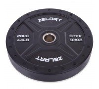 Бамперные диски резиновые Bumper Plates внутренний ø50,4мм Zelart TA-2258-20 20кг (внешний ø-45см,черный)
