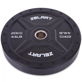 Бамперные диски резиновые Bumper Plates внутренний ø50,4мм Zelart TA-2258-20 20кг (внешний ø-45см,черный)
