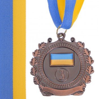 Медаль спортивная с лентой SP-Sport UKRAINE с украинской символикой ø6,5см C-3163 (металл, 40g золото, серебро, бронза)