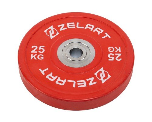 Бамперные диски резиновые Bumper Plates внутренний ø50.6±0.2мм Zelart TA-7798-25 25кг (сталь, резина, внешний ø-45см, красный)