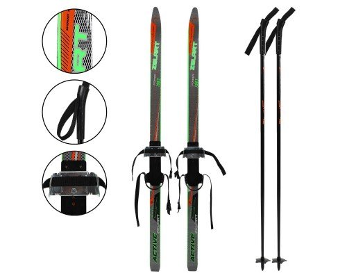 Лыжи беговые детские в комплекте с палками Zelart SK-0881-120B (l-лыж-120см, l-палки-100см, PVC чехол, крепление регулируемое, цвета в ассортименте)