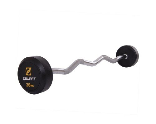 Штанга неразборная с фиксированным весом изогнутая обрезиненная Rubber Coated Barbell Zelart TA-2687-20 20кг (MD3009A-20) (гриф l-95см)