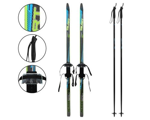 Лыжи беговые подростковые в комплекте с палками Zelart SK-0881-150B (l-лыж-150см, l-палки-130см, PVC чехол, крепление регулируемое, цвета в ассортимен