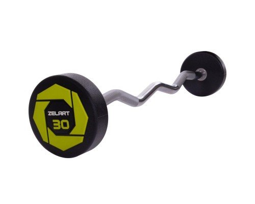 Штанга неразборная с фиксированным весом изогнутая полиуретановая Urethane Barbell Zelart TA-2690-30 30кг (MD3017-30) (гриф l-107см)